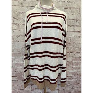 Lou & Grey Womens XXL Casual Pullover Sweater Top Striped Tie Neck Thin Knit NEW